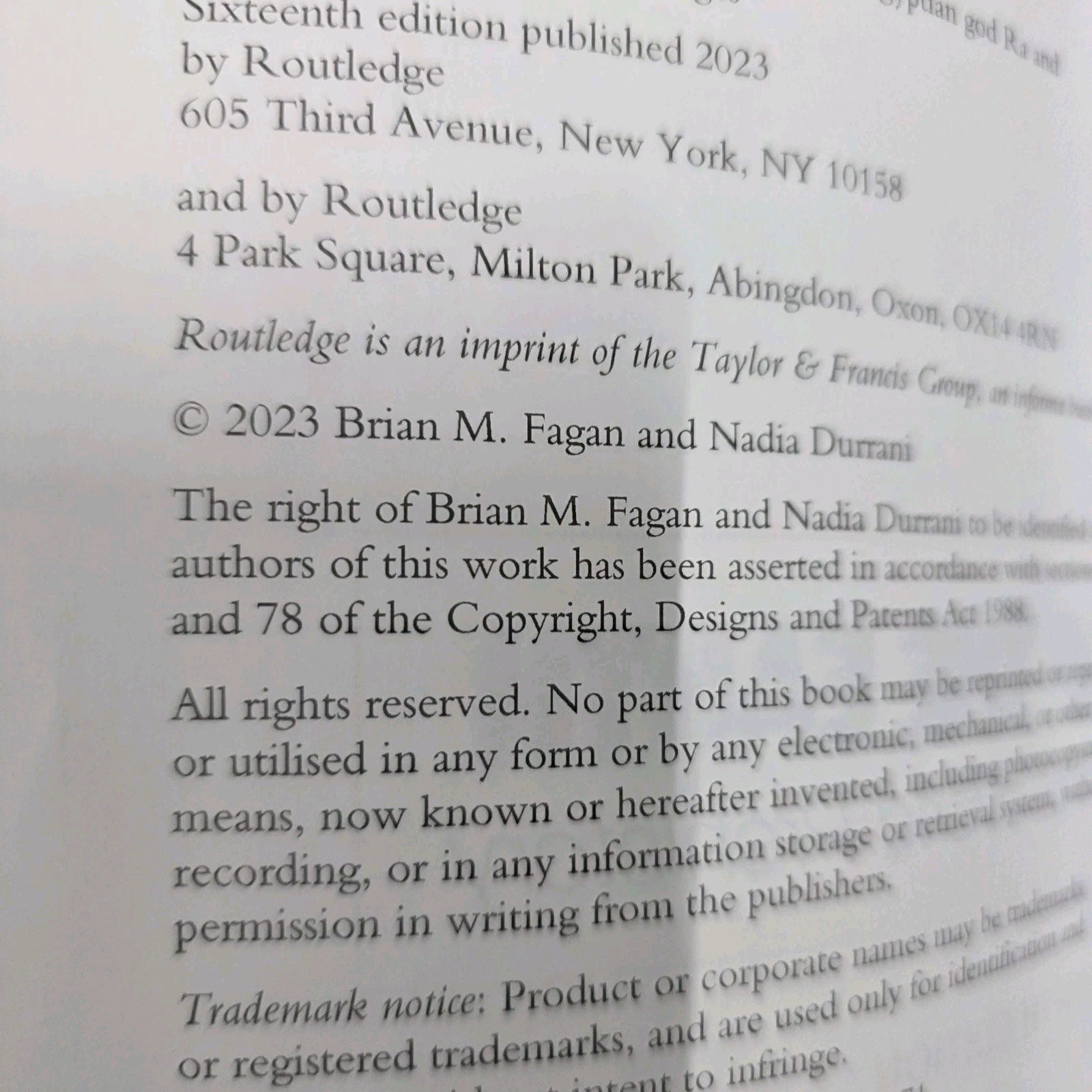 People of the Earth: An Introduction to World Prehistory by Fagan, Brian 16th ED