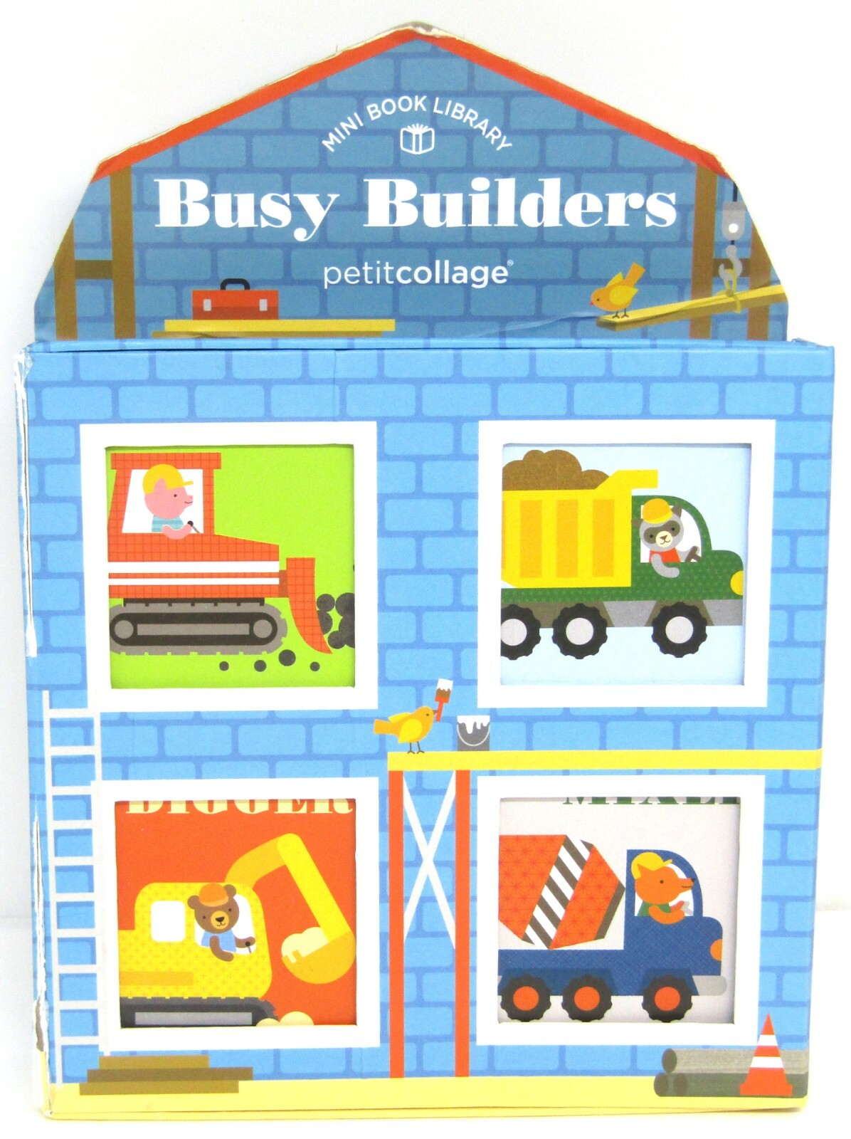 Toddler Mini Book Library Petit collage Busy Builders Digger Mixer Set of 4.