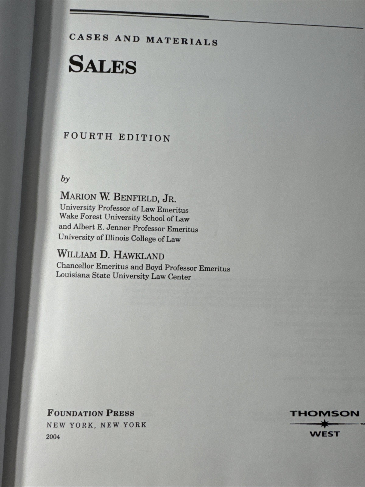 Law Book Sales Cases And Materials Foundation Press Fourth Edition Benfield