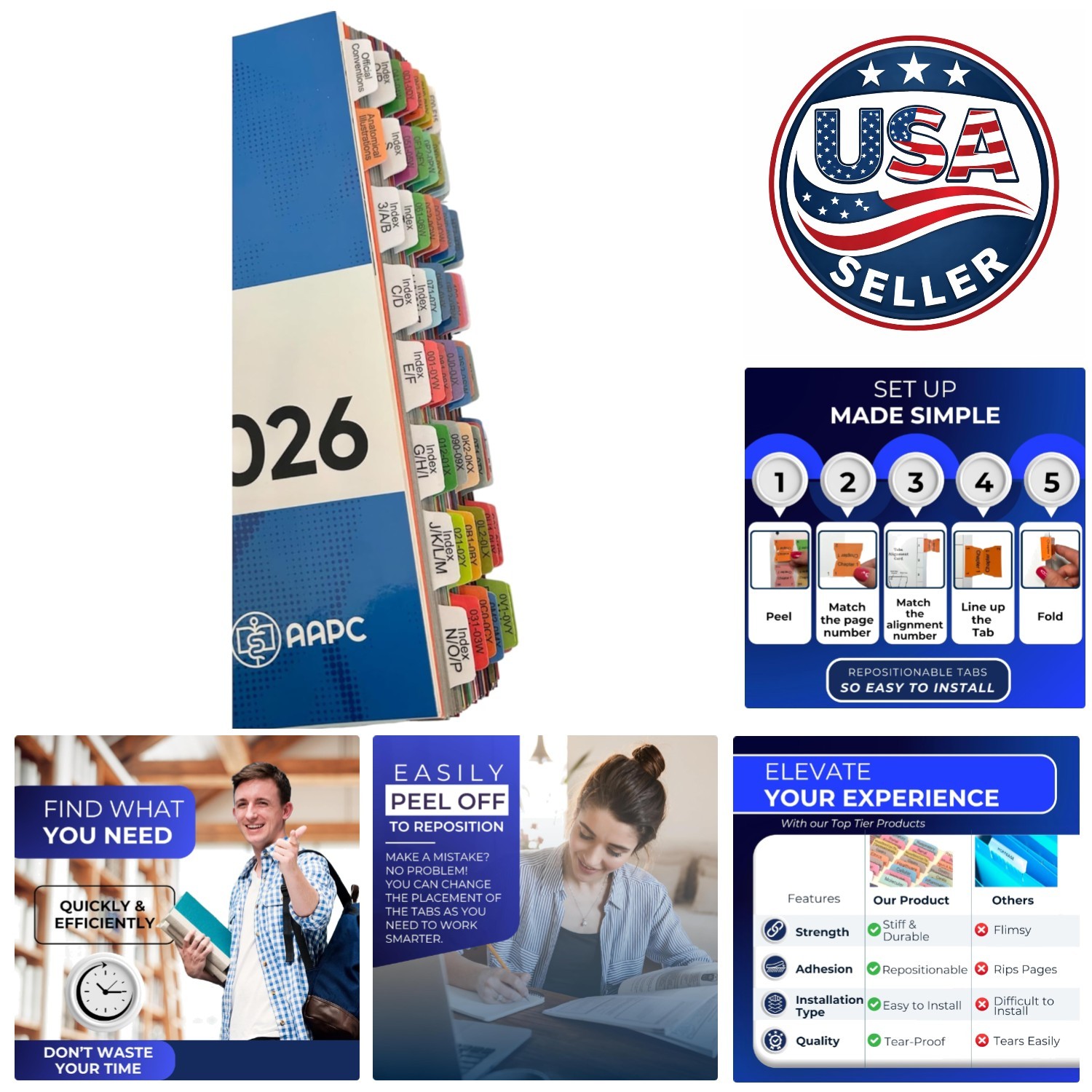 Laminated Color-Coded Tabs for ICD-0-PCS AAPC Expert 2026 – Repositionable!