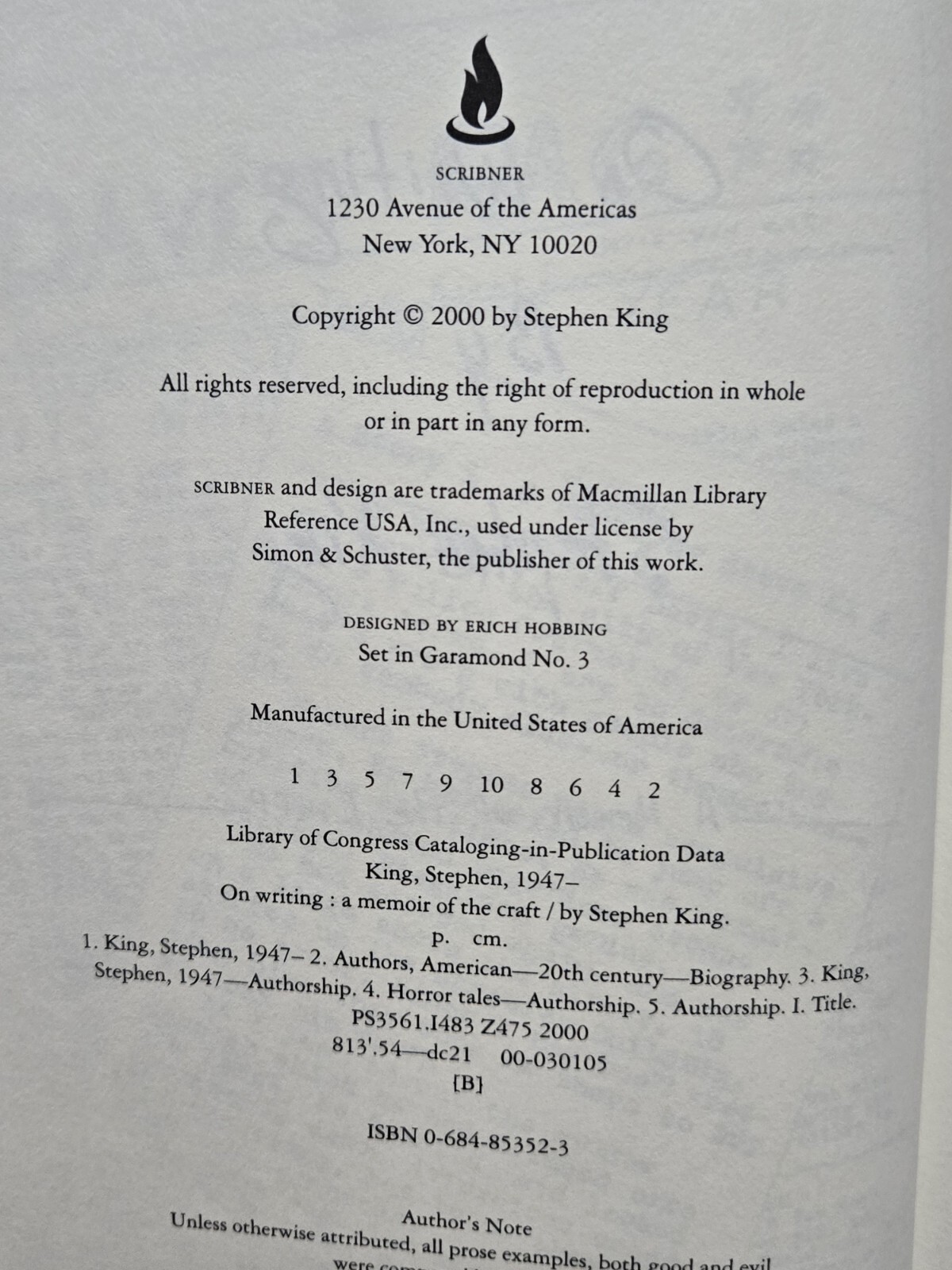 STEPHEN KING ON WRITING Trade Edition $25.00 1st/1st Print Memoir of The Craft