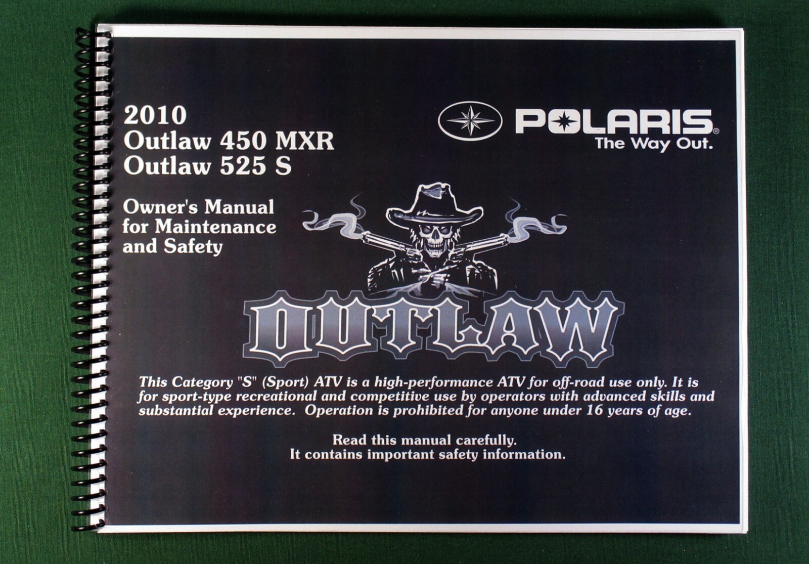 2010 Polaris Outlaw 450 MXR ATV Owner’s Manual: 212 Pages & Protective Covers!
