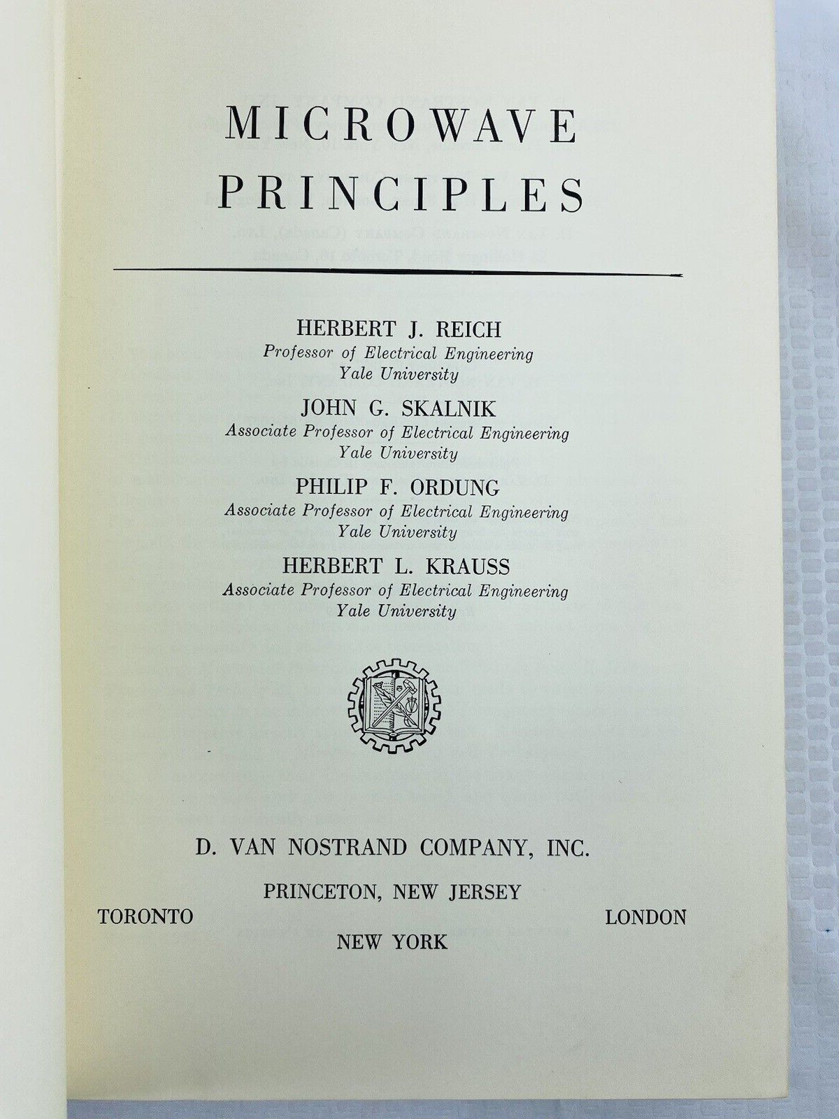 Microwave Principles The Van Nostrand Series 1960 Reich Skalnik Ordung Krause HC