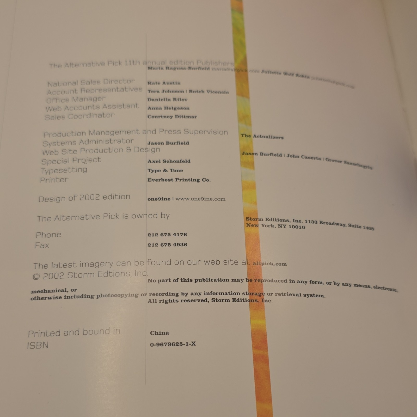 The Alternative Pick 11th Edition Design Textbook Storm Editions 2002