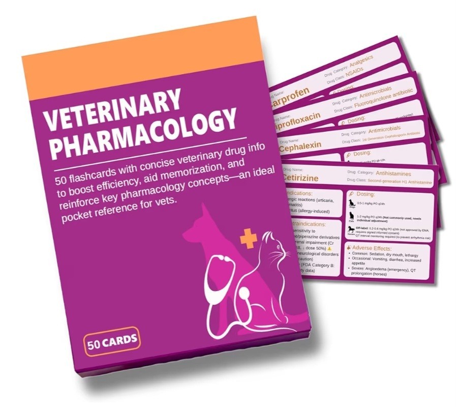 50 Veterinary Pharmacology Flashcards Vet Tech Study Materials for cats