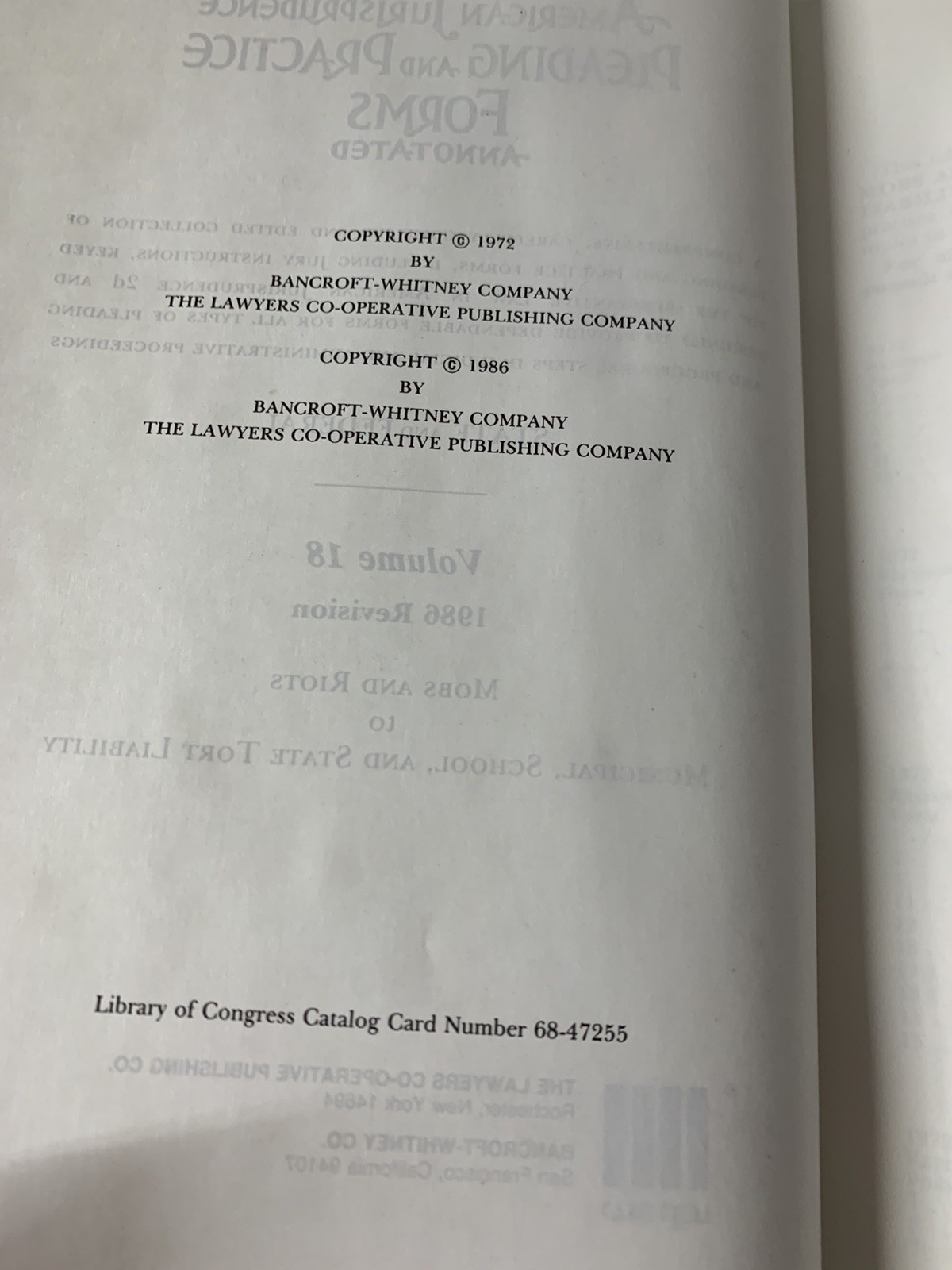 American Jurisprudence Pleading And Practice Forms Annotated 1986-Volume 18