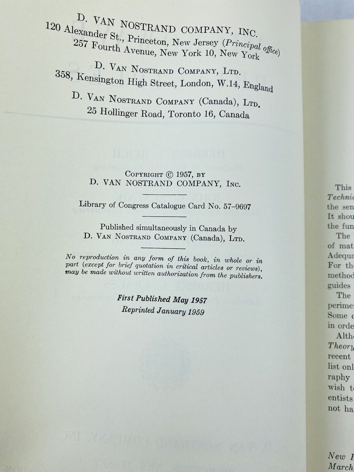 Microwave Principles The Van Nostrand Series 1960 Reich Skalnik Ordung Krause HC
