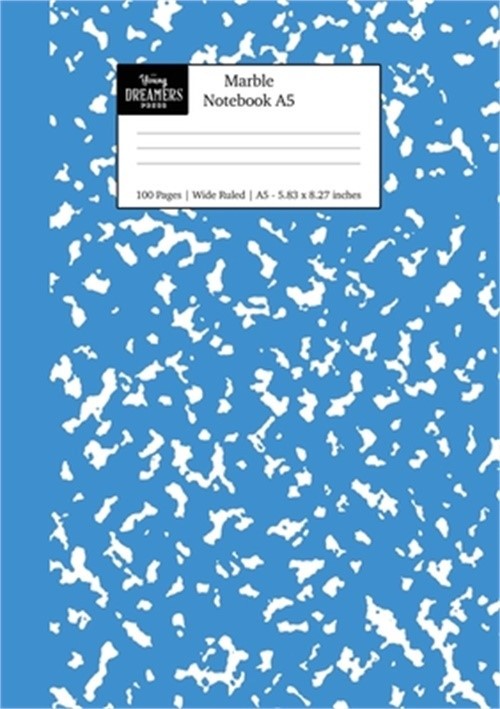 Marble Notebook A5: Blue Marble Wide Ruled Journal (Paperback or Softback)
