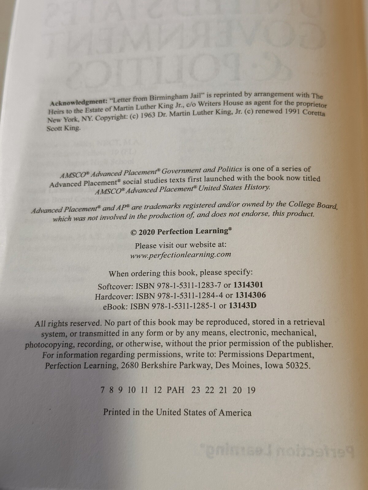 AMSCO United States Government & Politics AP Edition 2020 Paperback